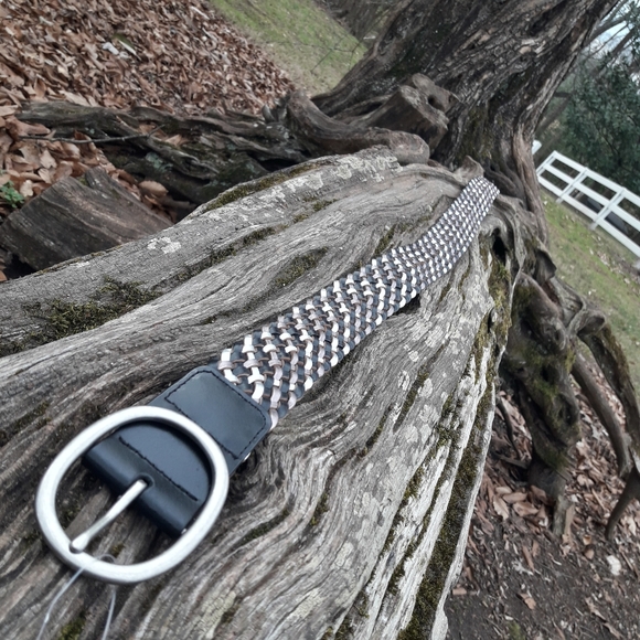 Genuine Leather Belt Braided Woven Real Leather Belt REVERSABLE Multicolor L - Picture 6 of 12